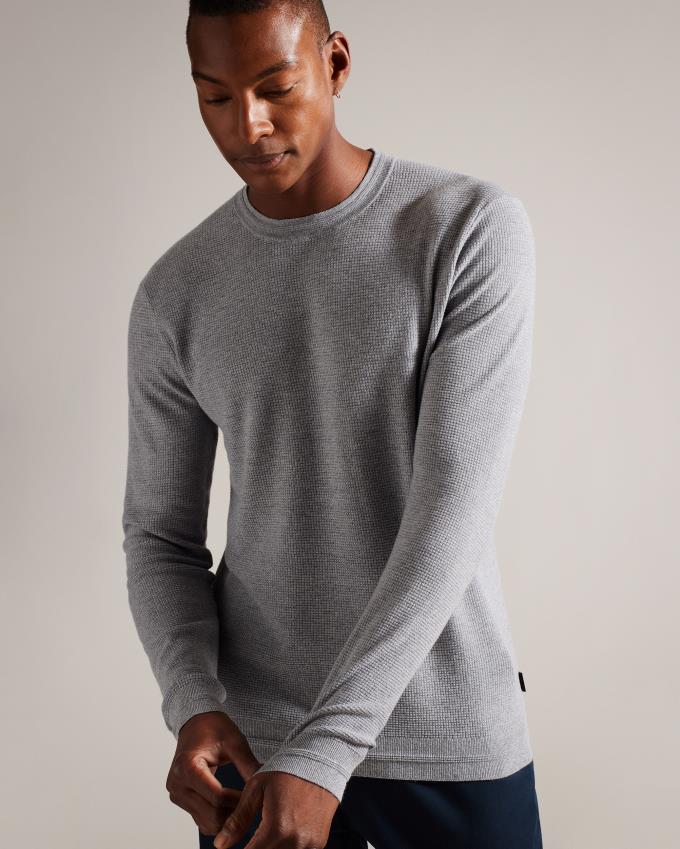 Pull Ted Baker Textured Crew Neck Grise Homme | TPO-02489211